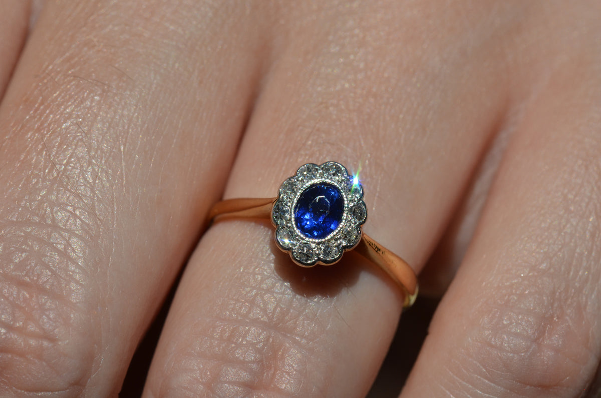 Rich Antique Sapphire Daisy Ring