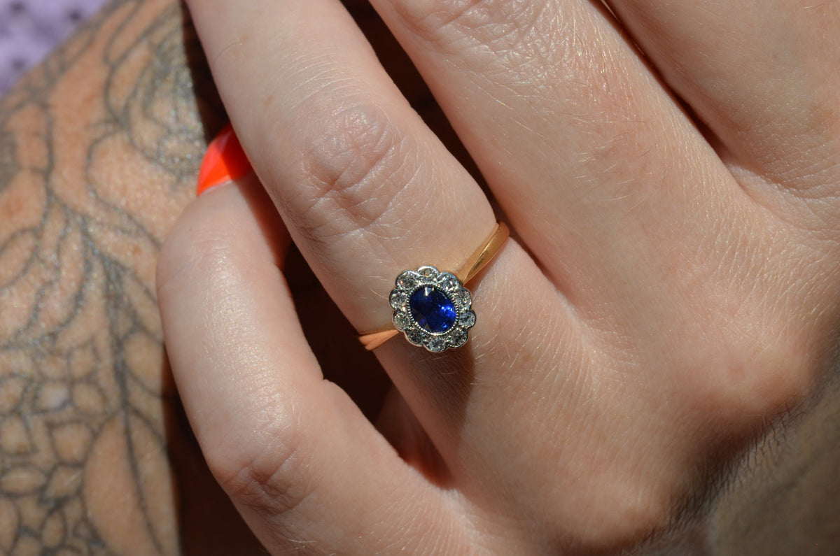 Rich Antique Sapphire Daisy Ring