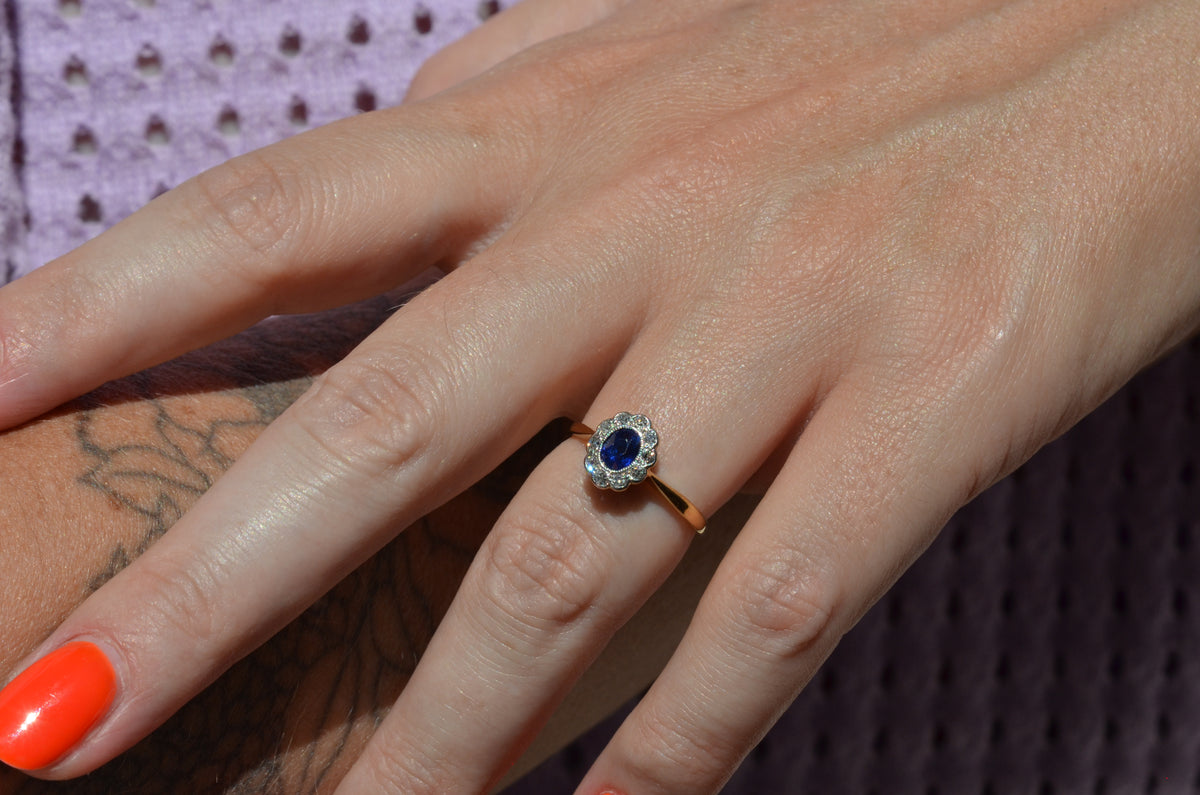 Rich Antique Sapphire Daisy Ring