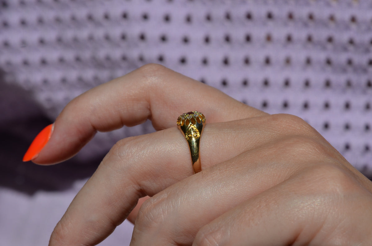 Scintillating Antique Ruby Halo Belcher Ring