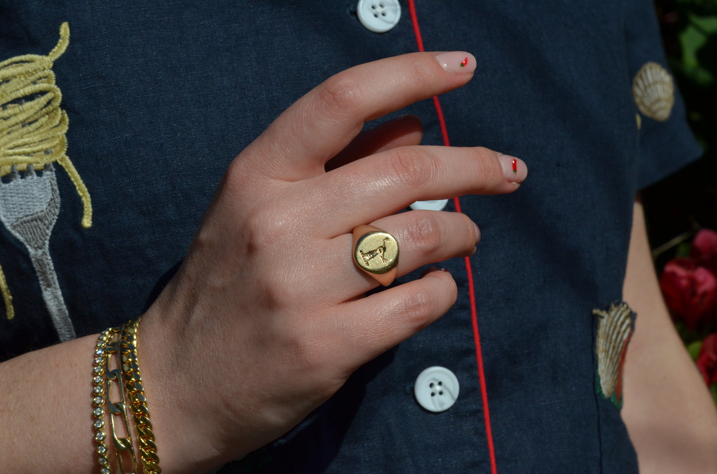 Heavy Midcentury Crest Signet Ring