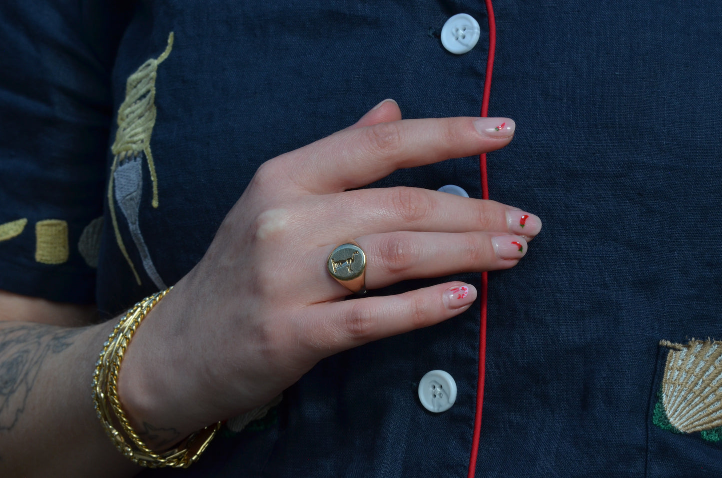 Heavy Midcentury Crest Signet Ring