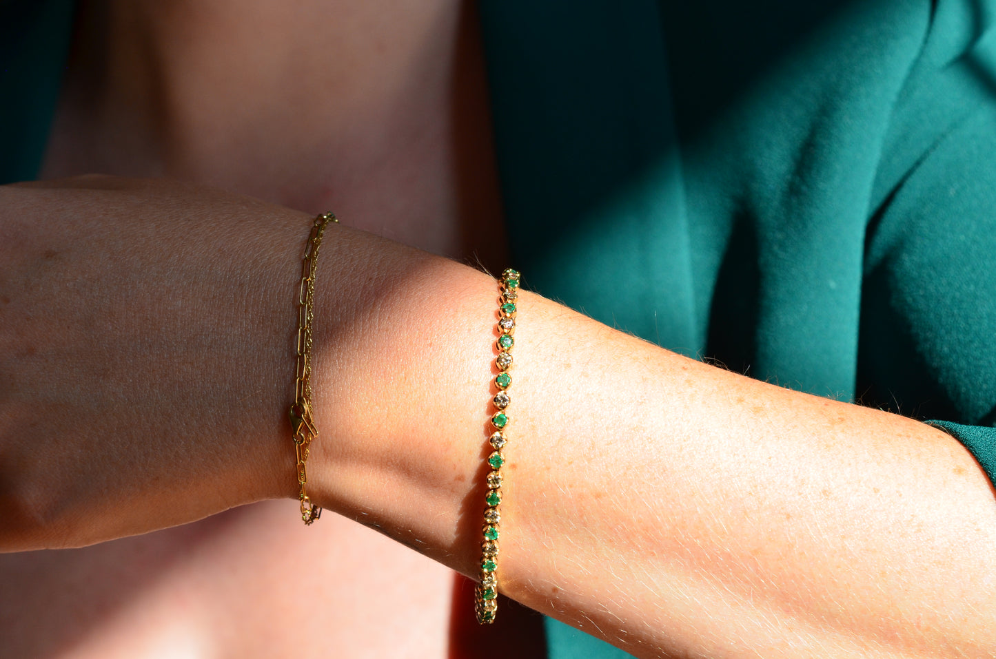 Vivid Emerald and Diamond Tennis Bracelet