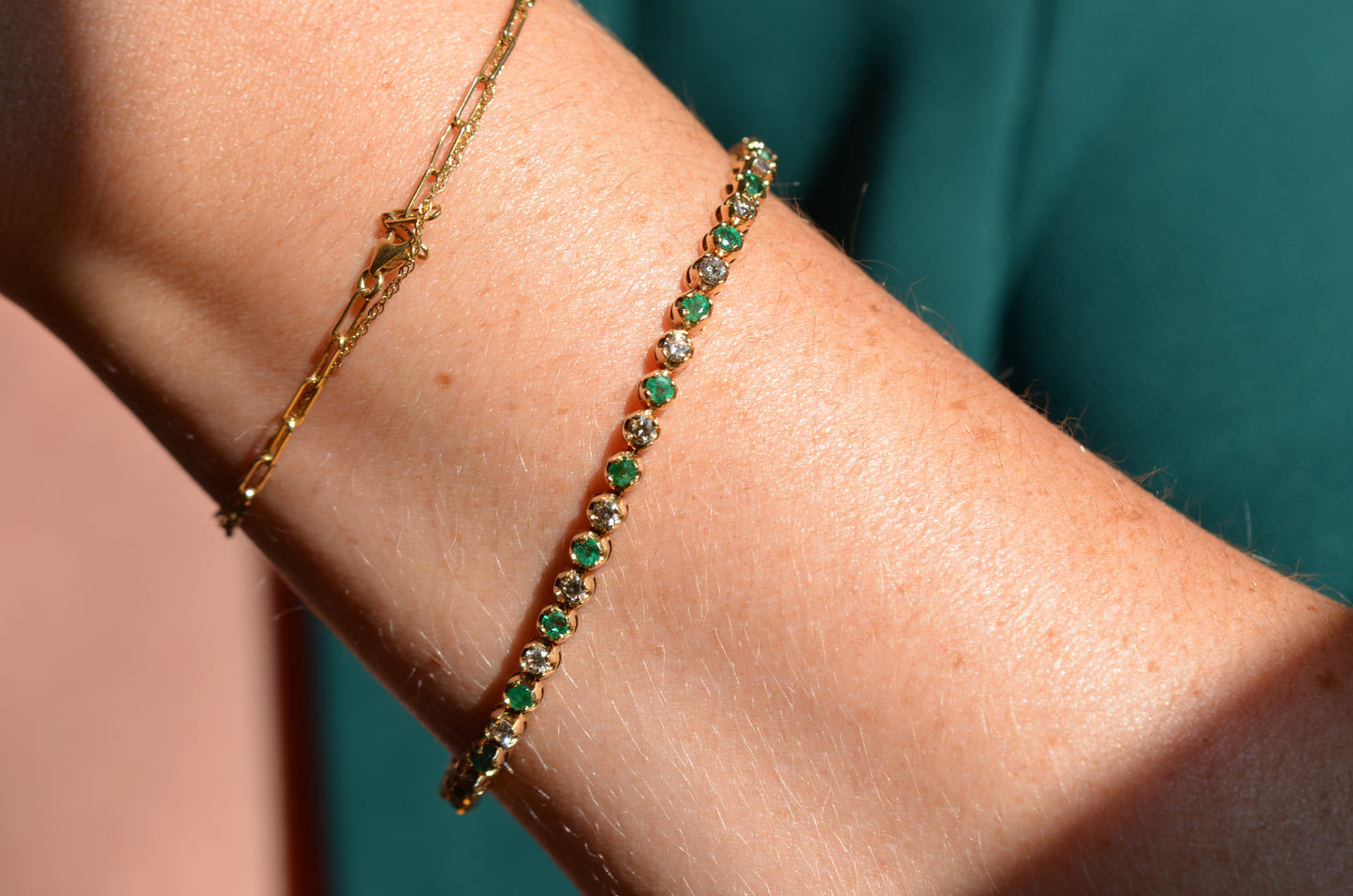 Vivid Emerald and Diamond Tennis Bracelet