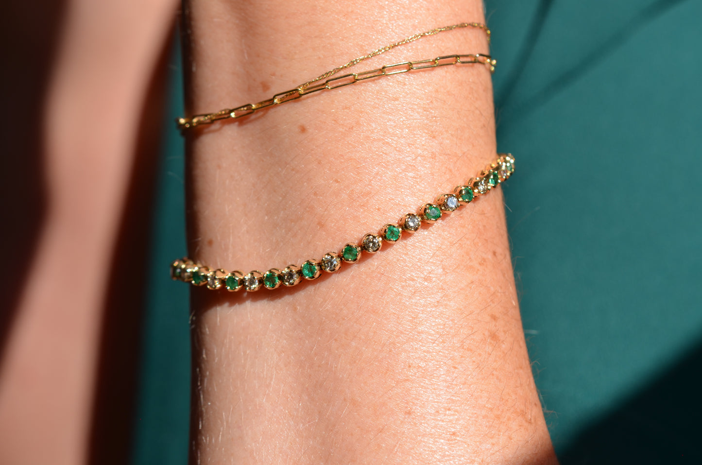Vivid Emerald and Diamond Tennis Bracelet