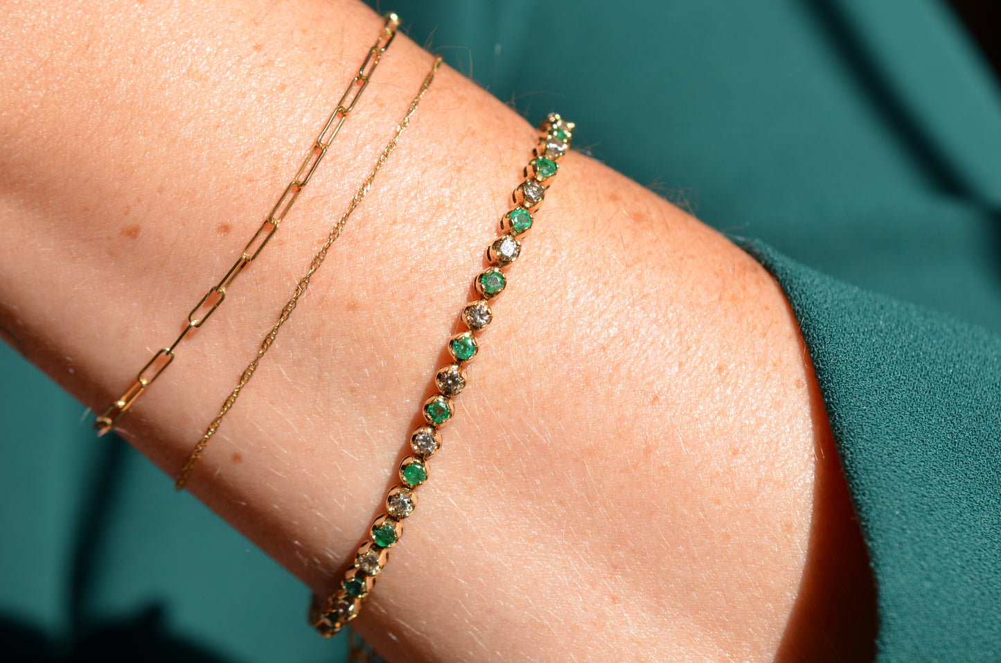 Vivid Emerald and Diamond Tennis Bracelet
