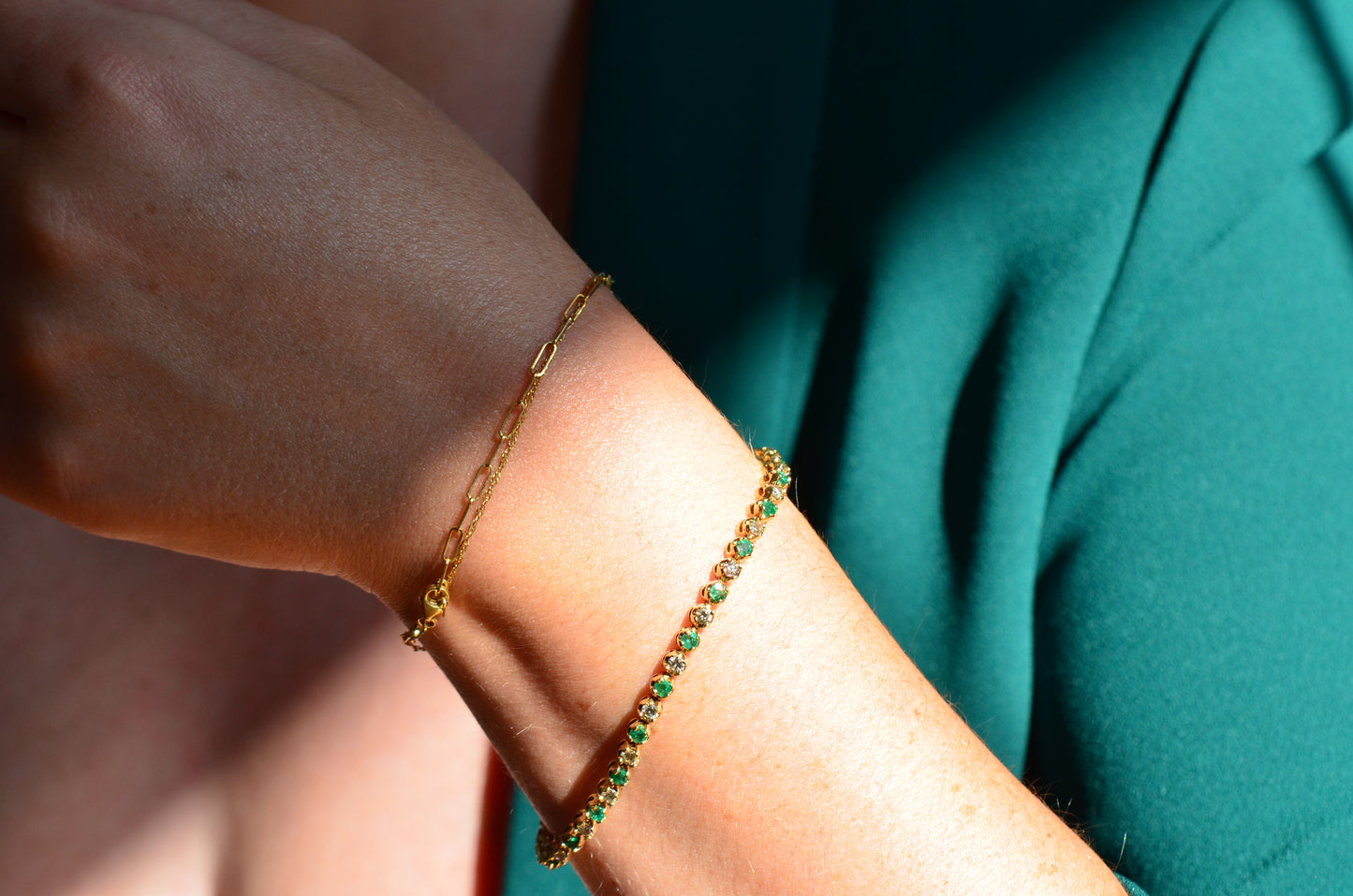 Vivid Emerald and Diamond Tennis Bracelet