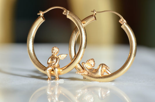 Heavenly Vintage Cherub Hoops