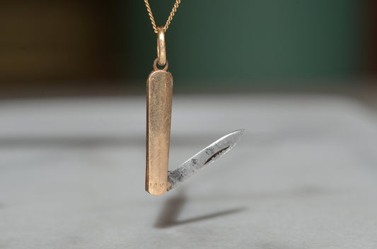 Slim Vintage Gold Pocket Knife Charm