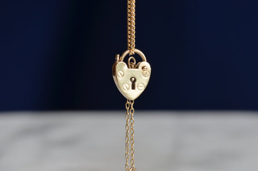 Petite Vintage Heart Padlock with Safety Chain