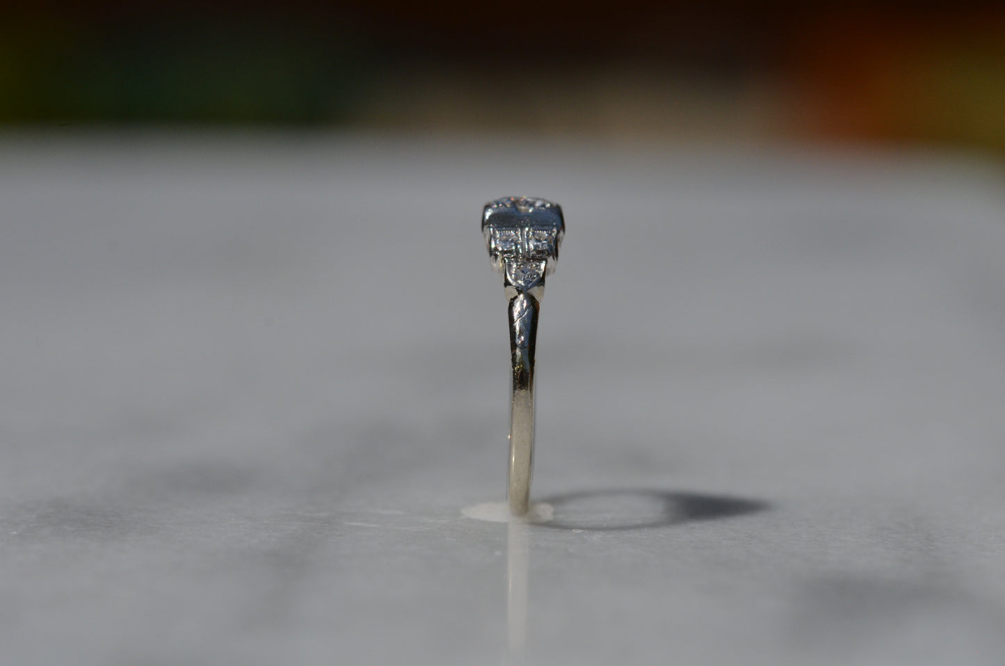 Sparkling Vintage Diamond Stepped Shoulder Ring