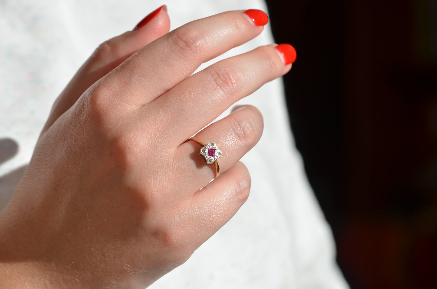 Delicate Edwardian Ruby Cluster Ring