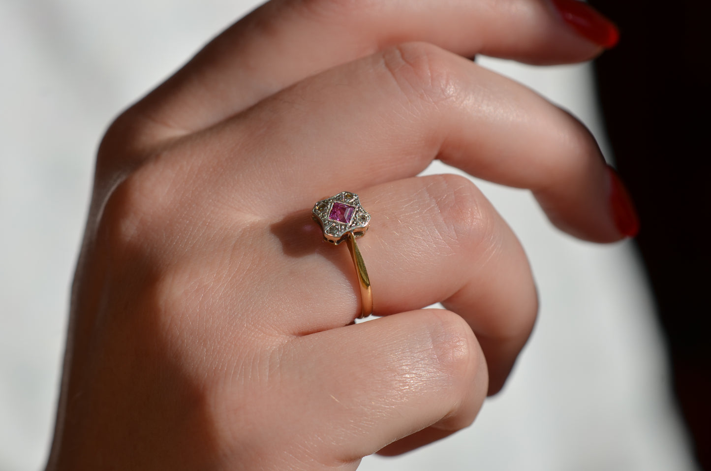 Delicate Edwardian Ruby Cluster Ring