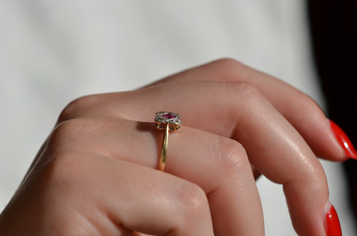 Delicate Edwardian Ruby Cluster Ring