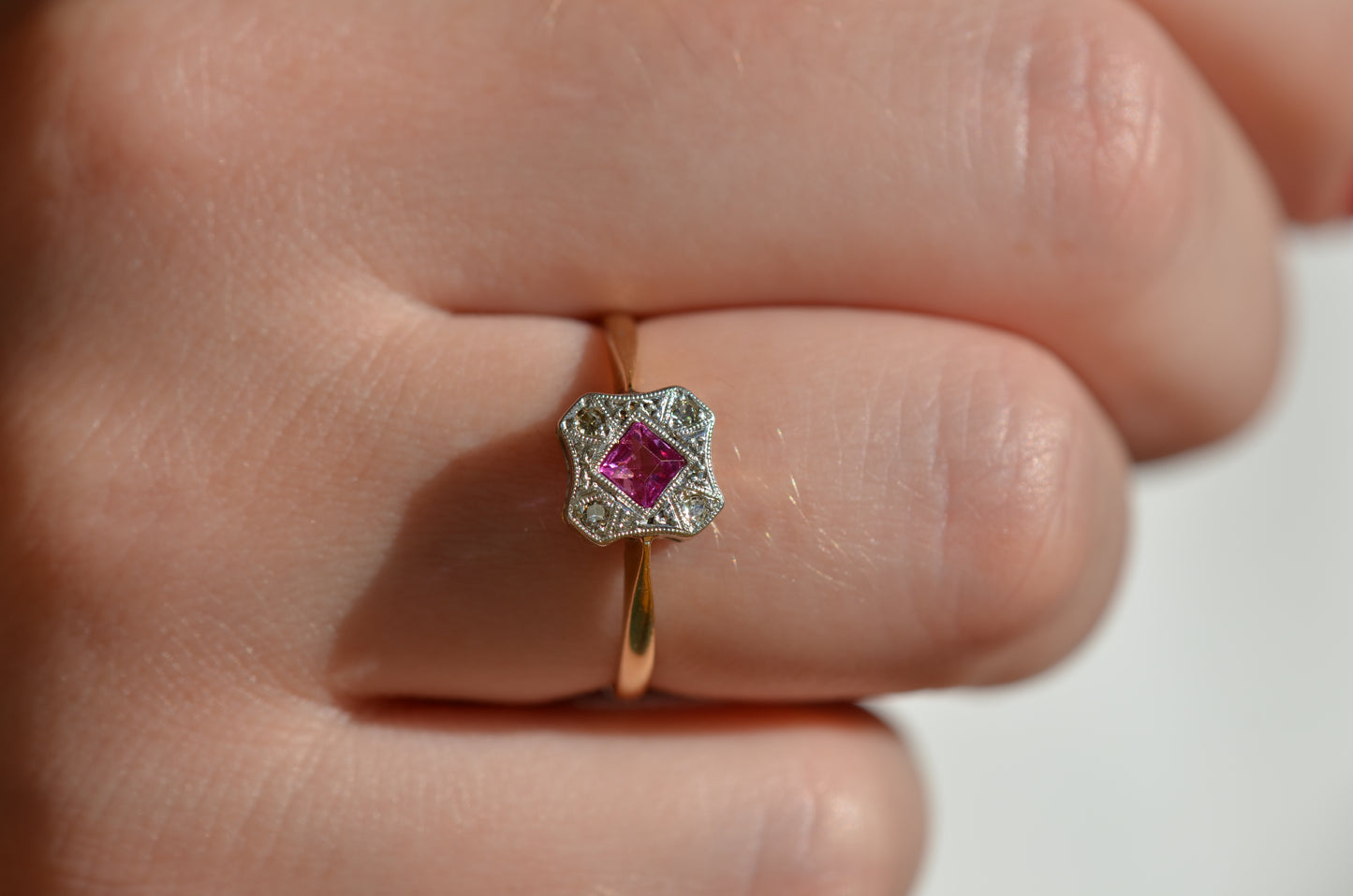 Delicate Edwardian Ruby Cluster Ring