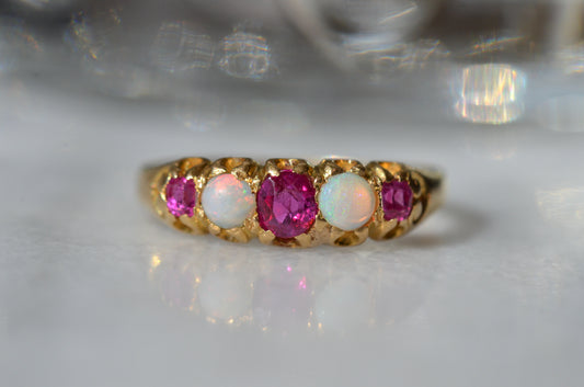 Cheerful Antique Ruby and Opal Ring