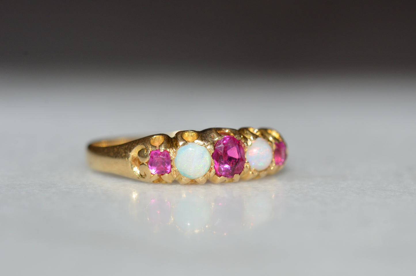 Cheerful Antique Ruby and Opal Ring