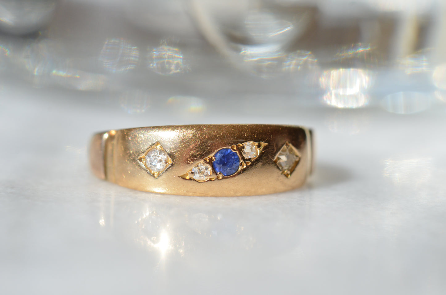 Smooth Antique Sapphire and Diamond Band