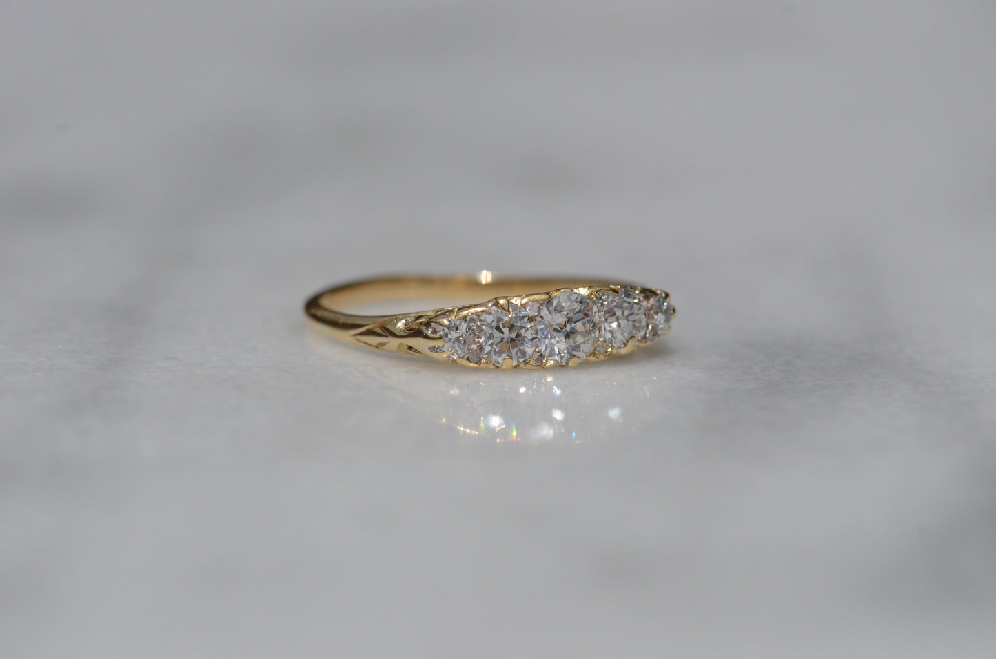 Stunning Vintage Five Diamond Boat Ring