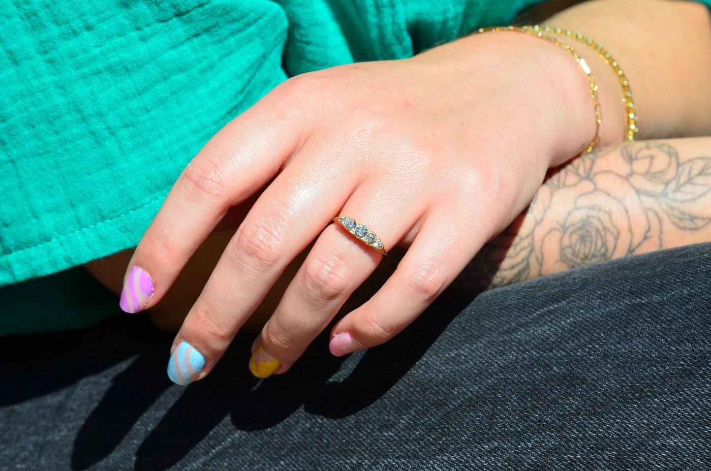 Stunning Vintage Five Diamond Boat Ring