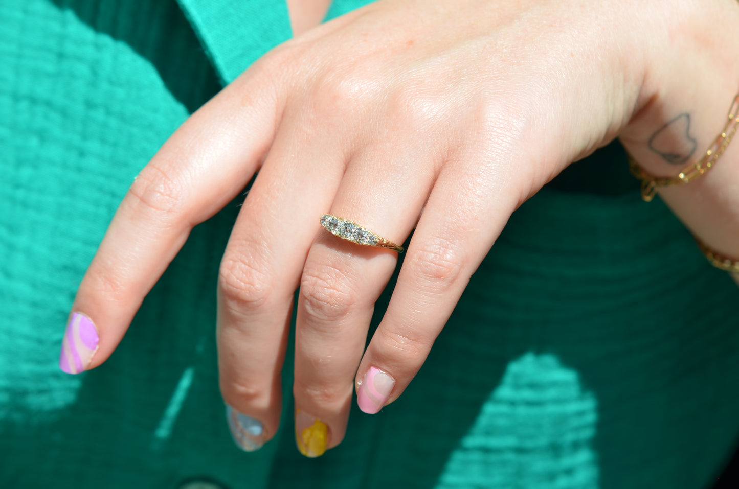 Stunning Vintage Five Diamond Boat Ring