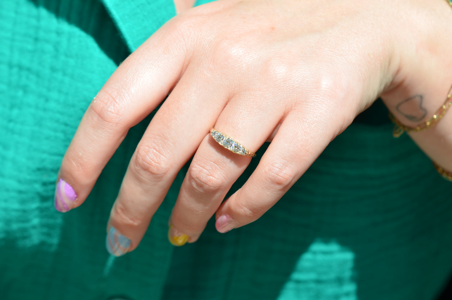 Stunning Vintage Five Diamond Boat Ring