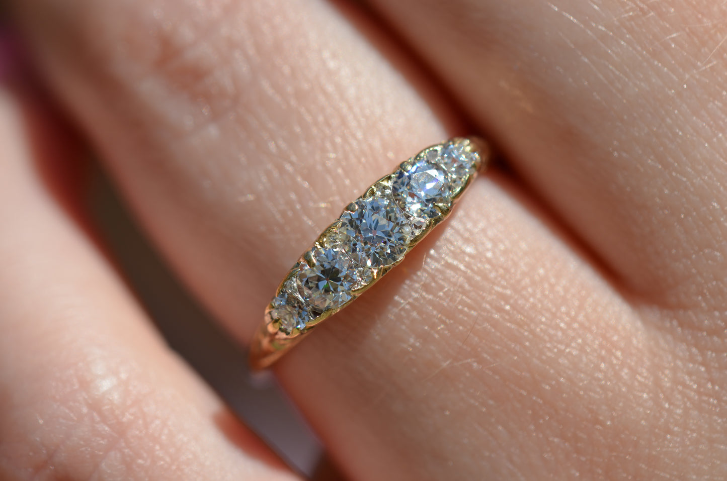 Stunning Vintage Five Diamond Boat Ring