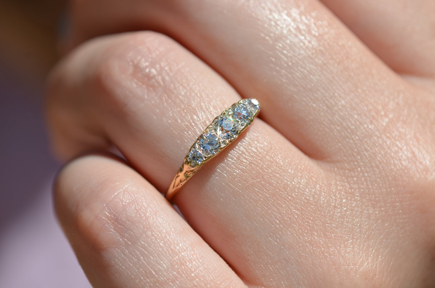 Stunning Vintage Five Diamond Boat Ring