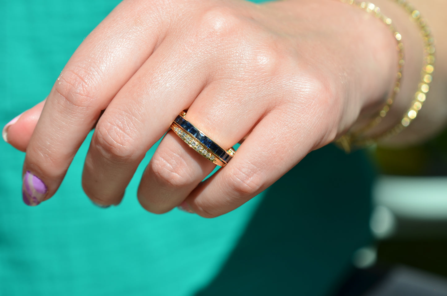 Dazzling Sapphire and Emerald Day and Night Flip Ring