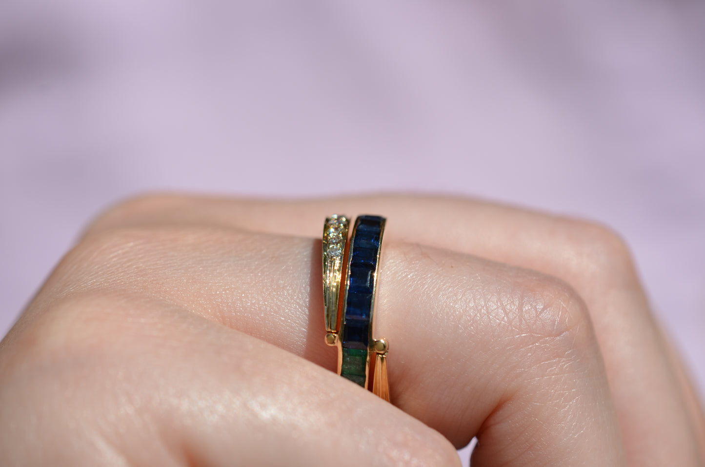 Dazzling Sapphire and Emerald Day and Night Flip Ring