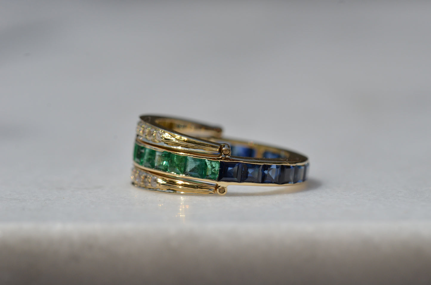 Dazzling Sapphire and Emerald Day and Night Flip Ring