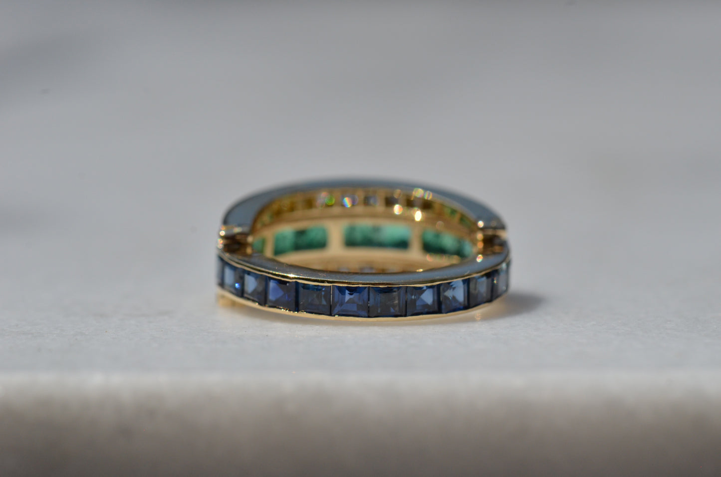 Dazzling Sapphire and Emerald Day and Night Flip Ring