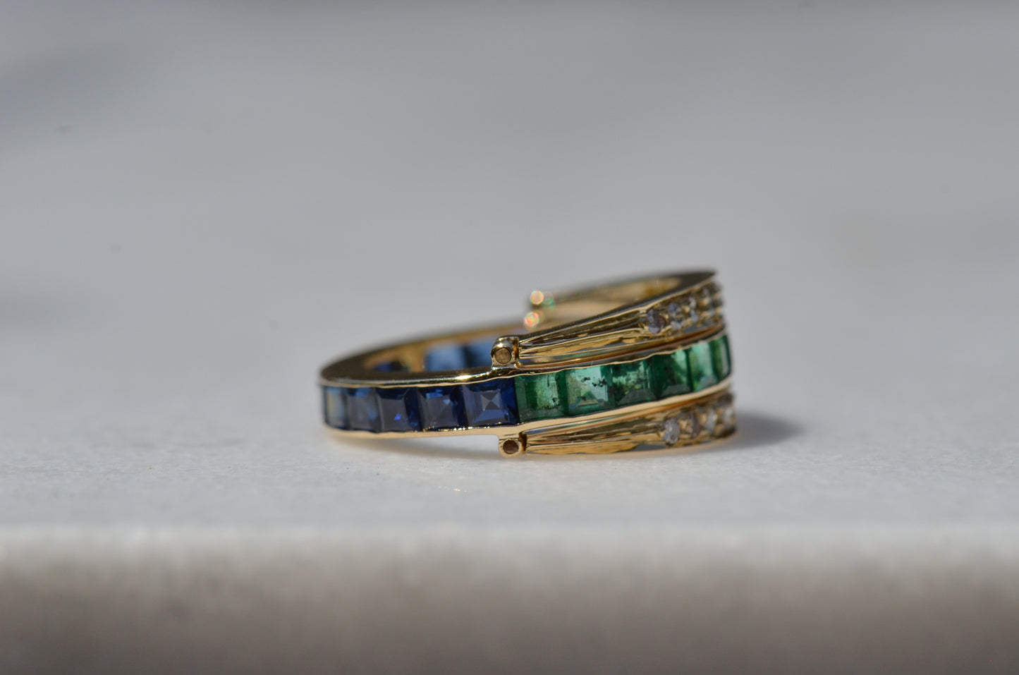 Dazzling Sapphire and Emerald Day and Night Flip Ring