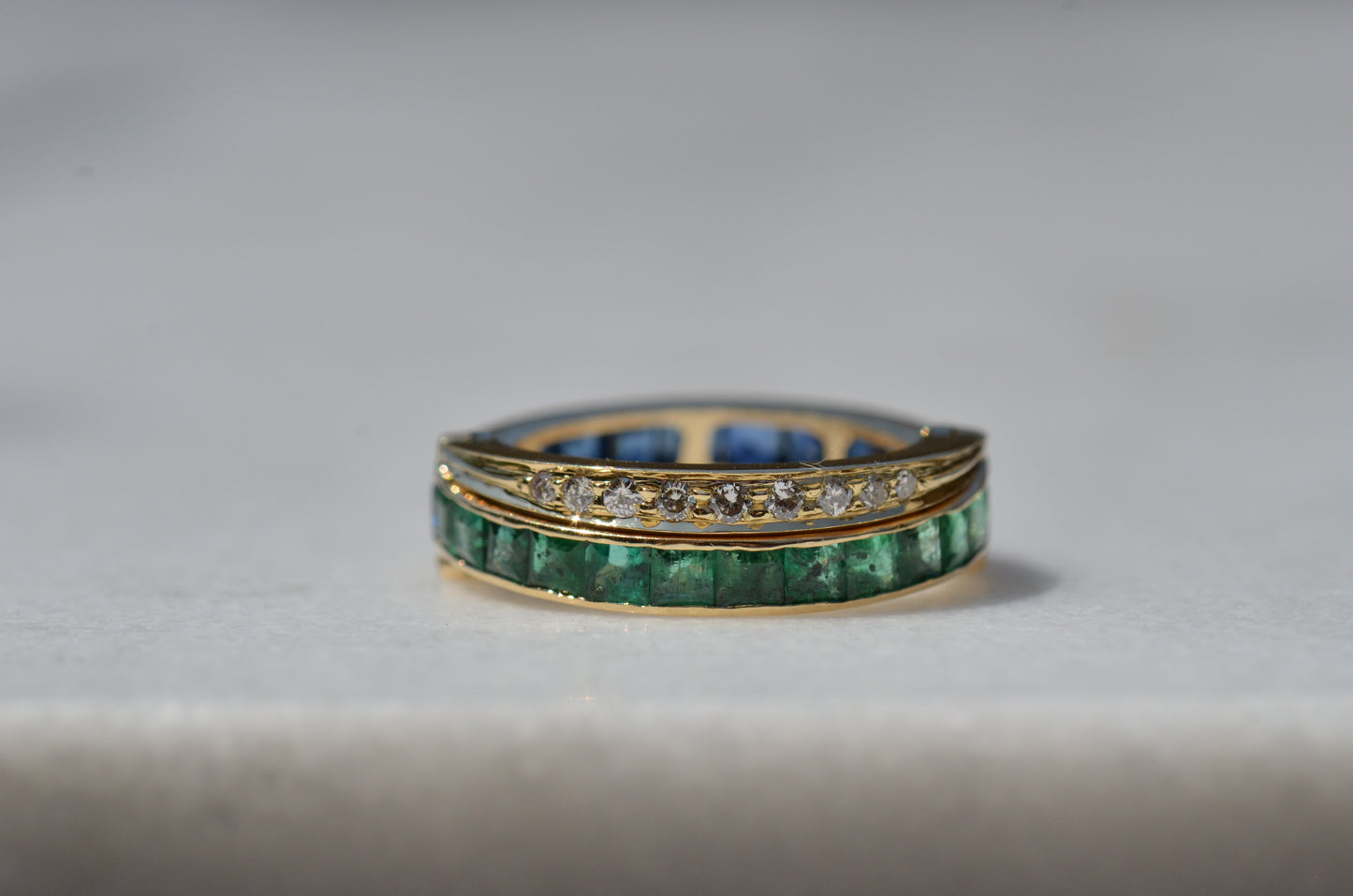 Dazzling Sapphire and Emerald Day and Night Flip Ring