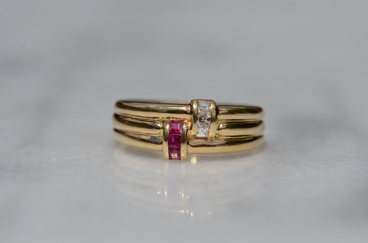 Dazzling Vintage Ruby and Diamond Carré Band