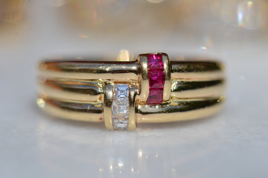 Dazzling Vintage Ruby and Diamond Carré Band