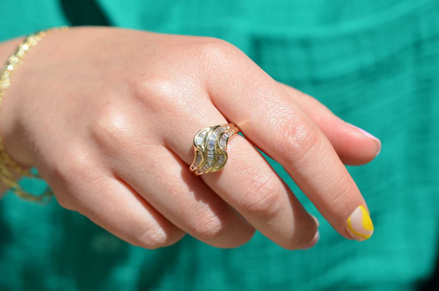 Swooping Vintage Baguette Cluster Ring