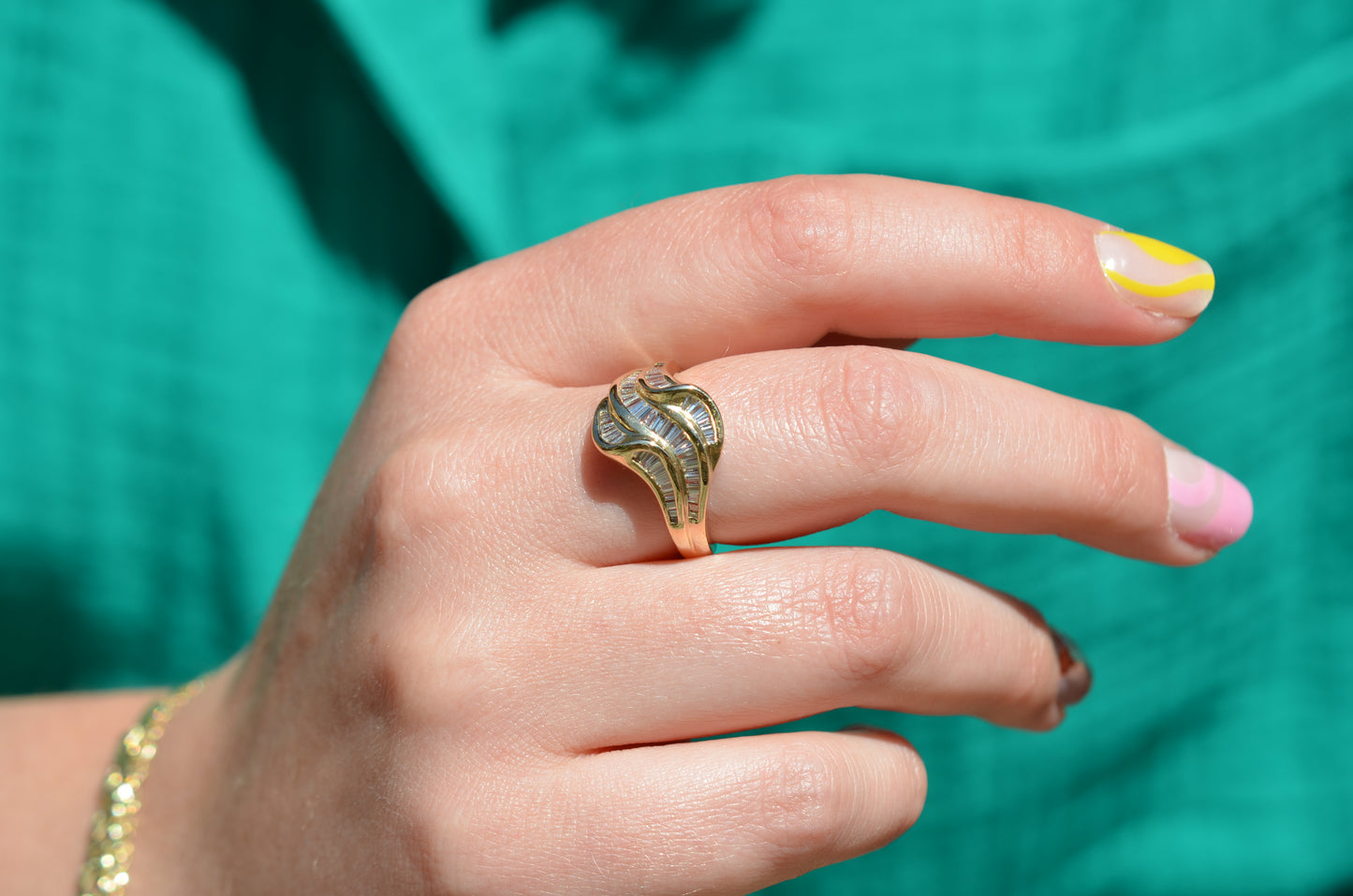 Swooping Vintage Baguette Cluster Ring