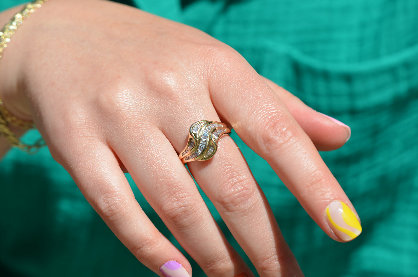 Swooping Vintage Baguette Cluster Ring
