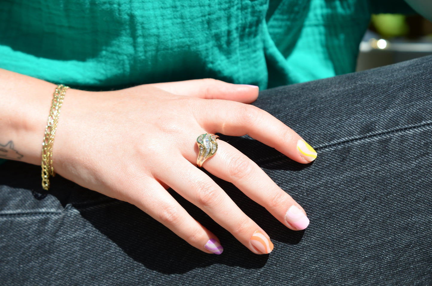 Swooping Vintage Baguette Cluster Ring