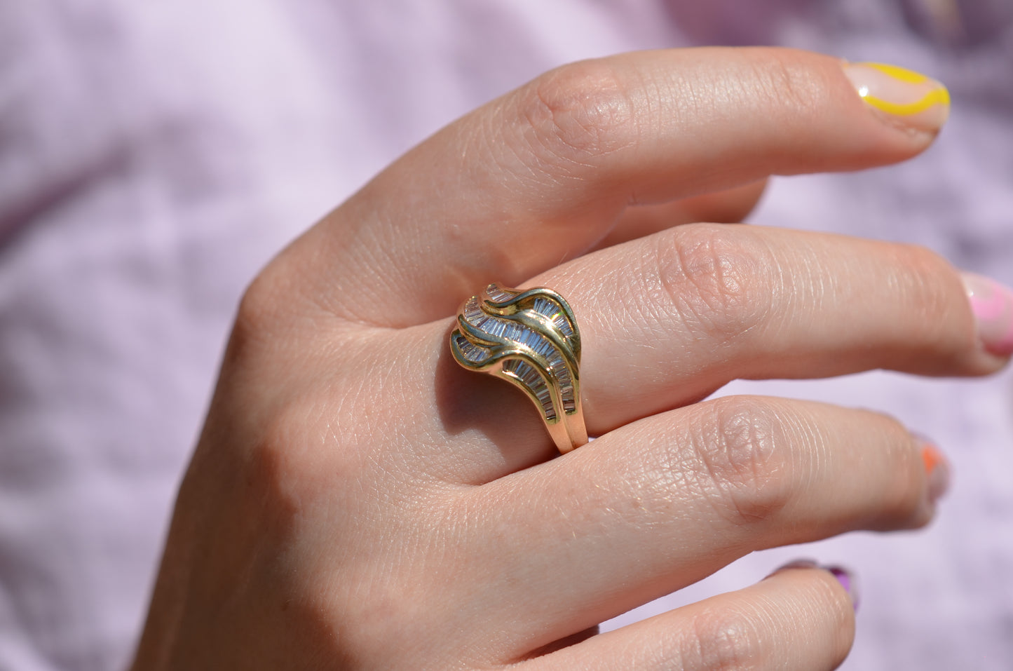 Swooping Vintage Baguette Cluster Ring