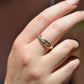 A medium-close of the ring on the right middle finger of a Caucasian model.