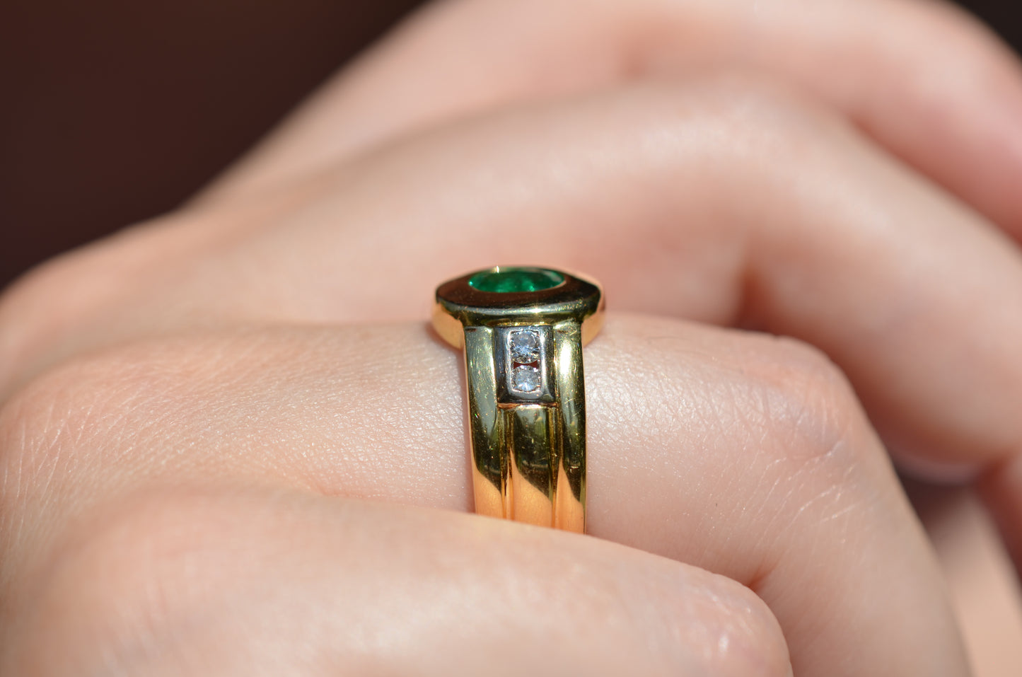 Heavy Vintage Emerald Diamond Ring