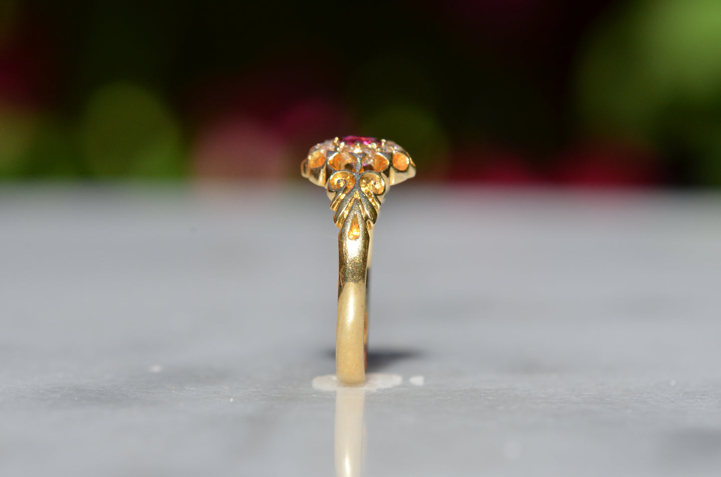 Elegant Victorian Ruby and Diamond Halo Ring