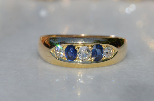 Chunky Victorian Sapphire and Diamond Boat Ring