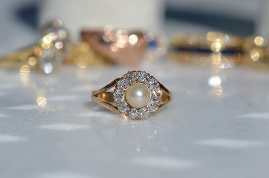 Stunning Antique Pearl Halo Conversion Ring