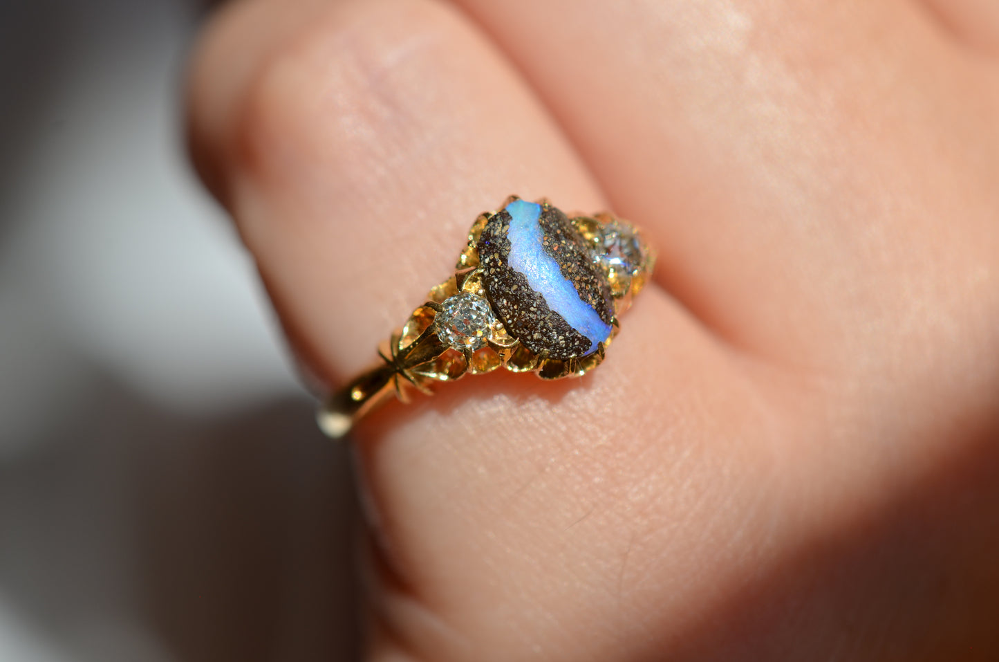 Antique Boulder Opal Trilogy Ring