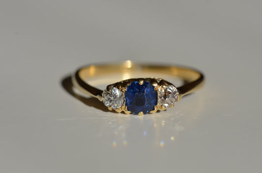 Slim Antique Sapphire and Diamond Trilogy Ring