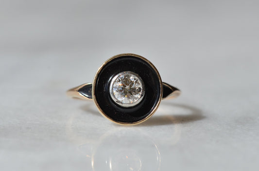 Striking Black Enamel Old Euro Target Ring