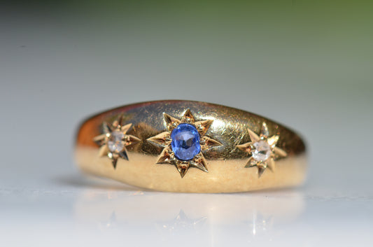 Antique Sapphire Diamond Starburst Trilogy Ring